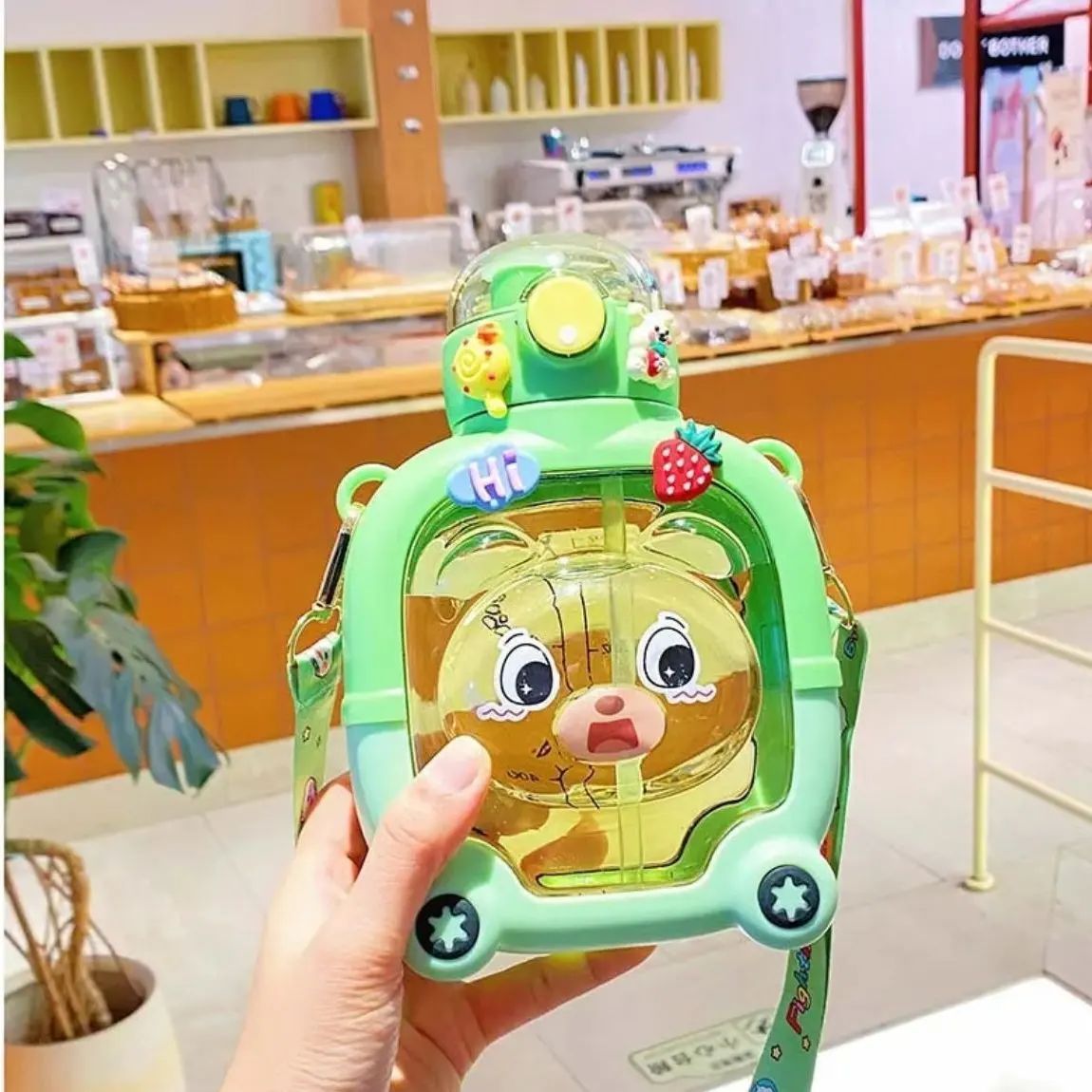 Premium Bear Shape Kids Sipper Bottle | Anti-Leak Water Bottle with Straw & Strap