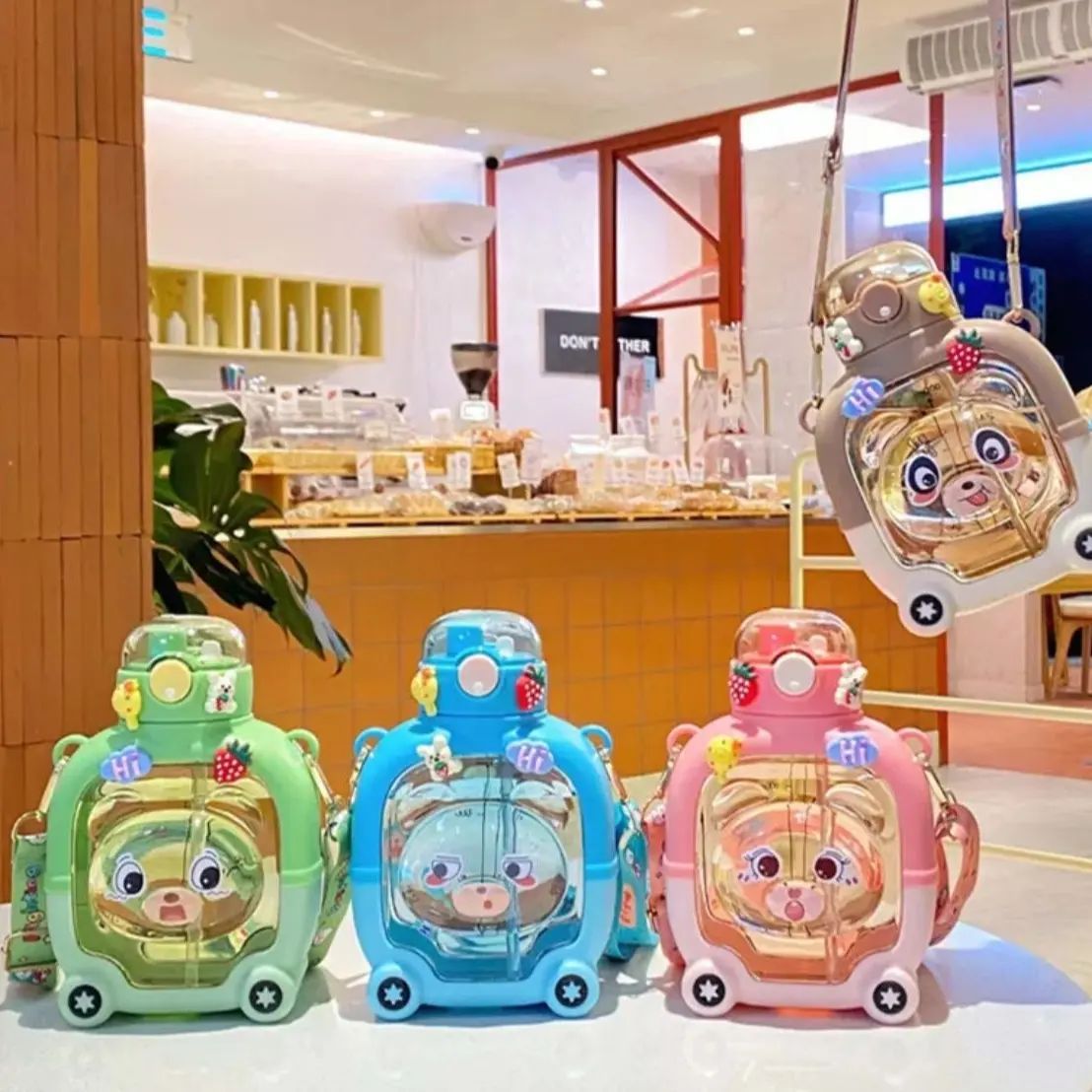 Premium Bear Shape Kids Sipper Bottle | Anti-Leak Water Bottle with Straw & Strap
