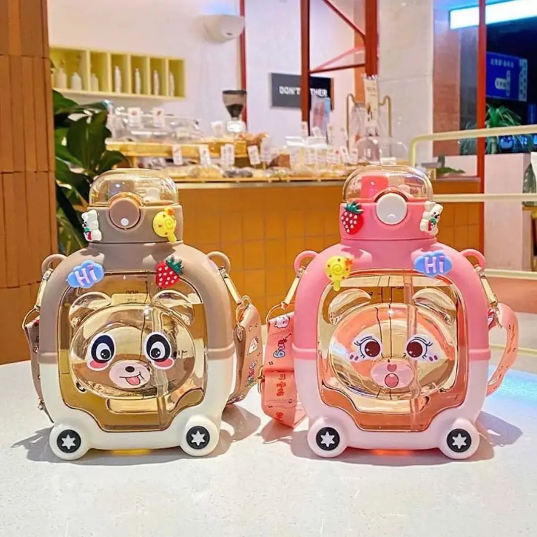 Premium Bear Shape Kids Sipper Bottle | Anti-Leak Water Bottle with Straw & Strap