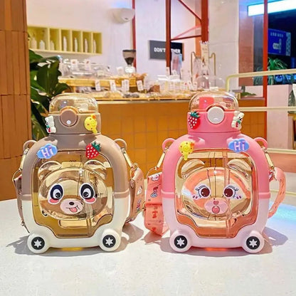 Premium Bear Shape Kids Sipper Bottle | Anti-Leak Water Bottle with Straw & Strap