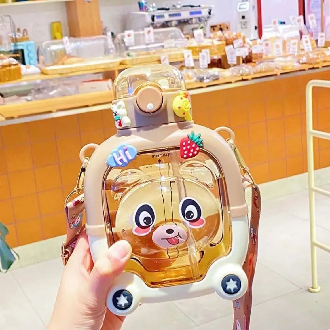 Premium Bear Shape Kids Sipper Bottle | Anti-Leak Water Bottle with Straw & Strap