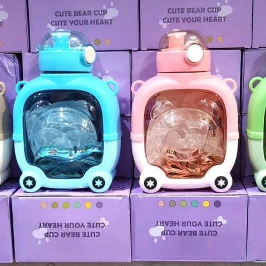 Premium Bear Shape Kids Sipper Bottle | Anti-Leak Water Bottle with Straw & Strap